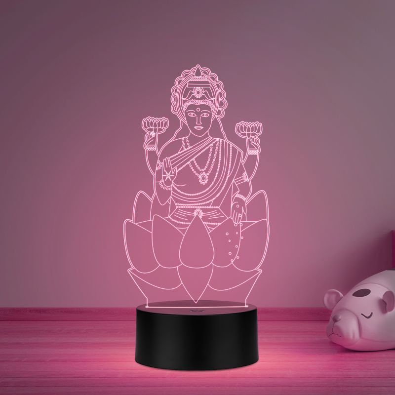 3D Illusion Laxmi Maa Night lamp Multicolor Led Light and is operated with a remote Home Decoration